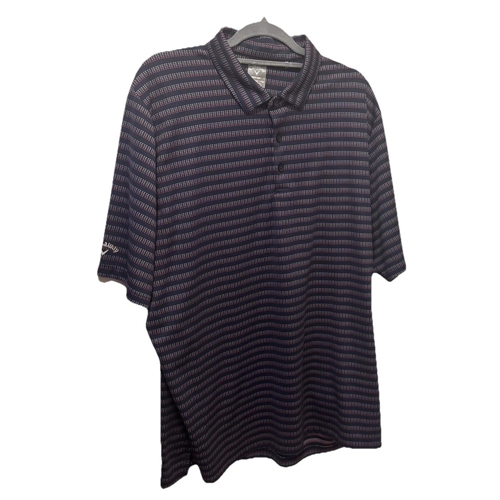 Callaway Golf Shirt Mens XXL Navy Blue Striped Long Sleeve Polo Opti-dri Stretch